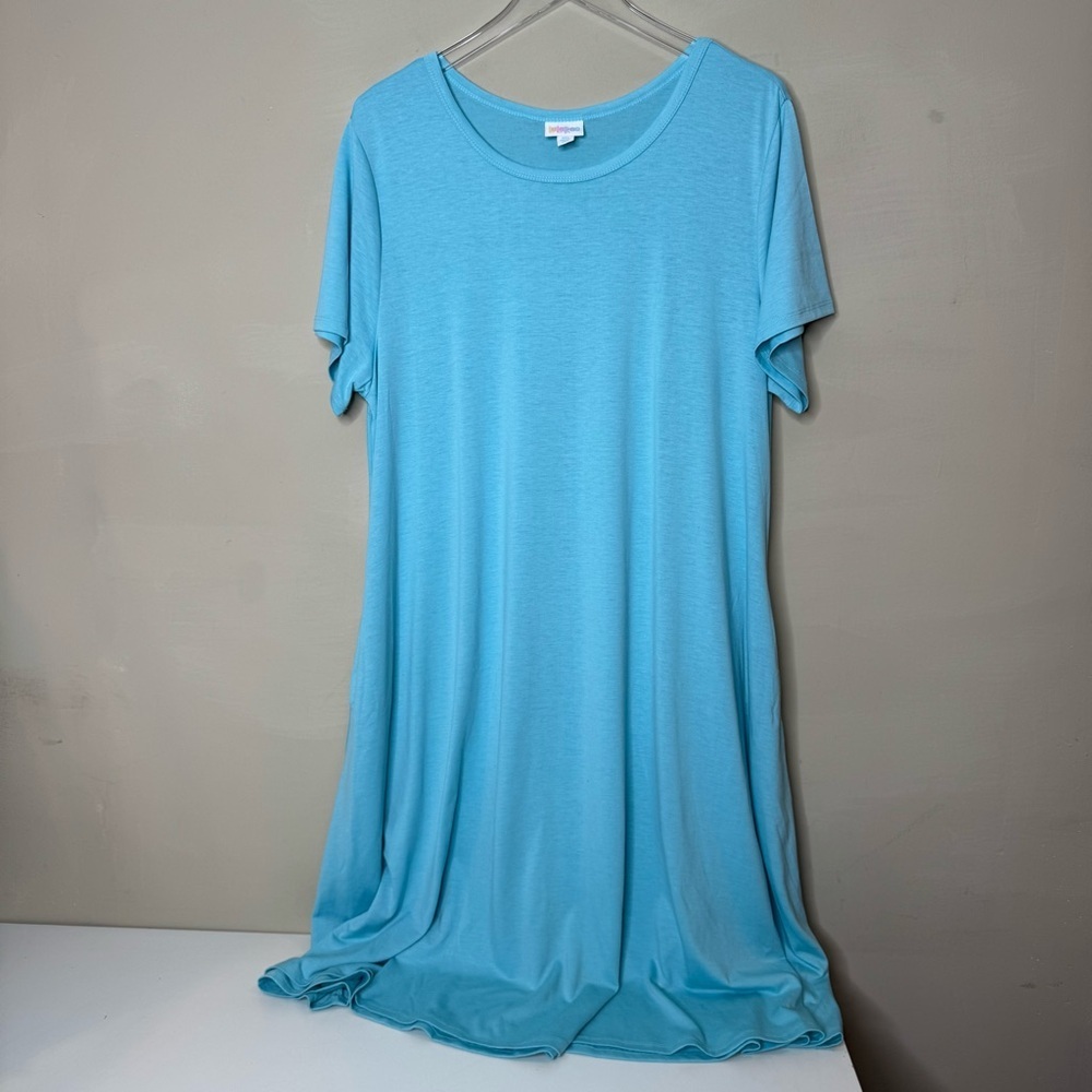 LuLaRoe Large Jessie Dress with Pockets Solid blue Teal 2XL